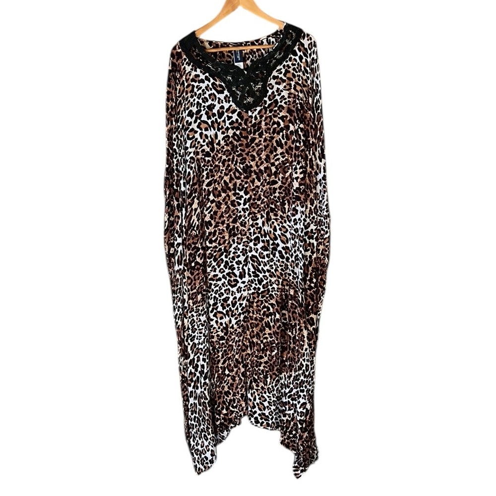 Swimsuits for All 14/16 Animal Print Maxi Length Swimsuit Cover Up Kaftan